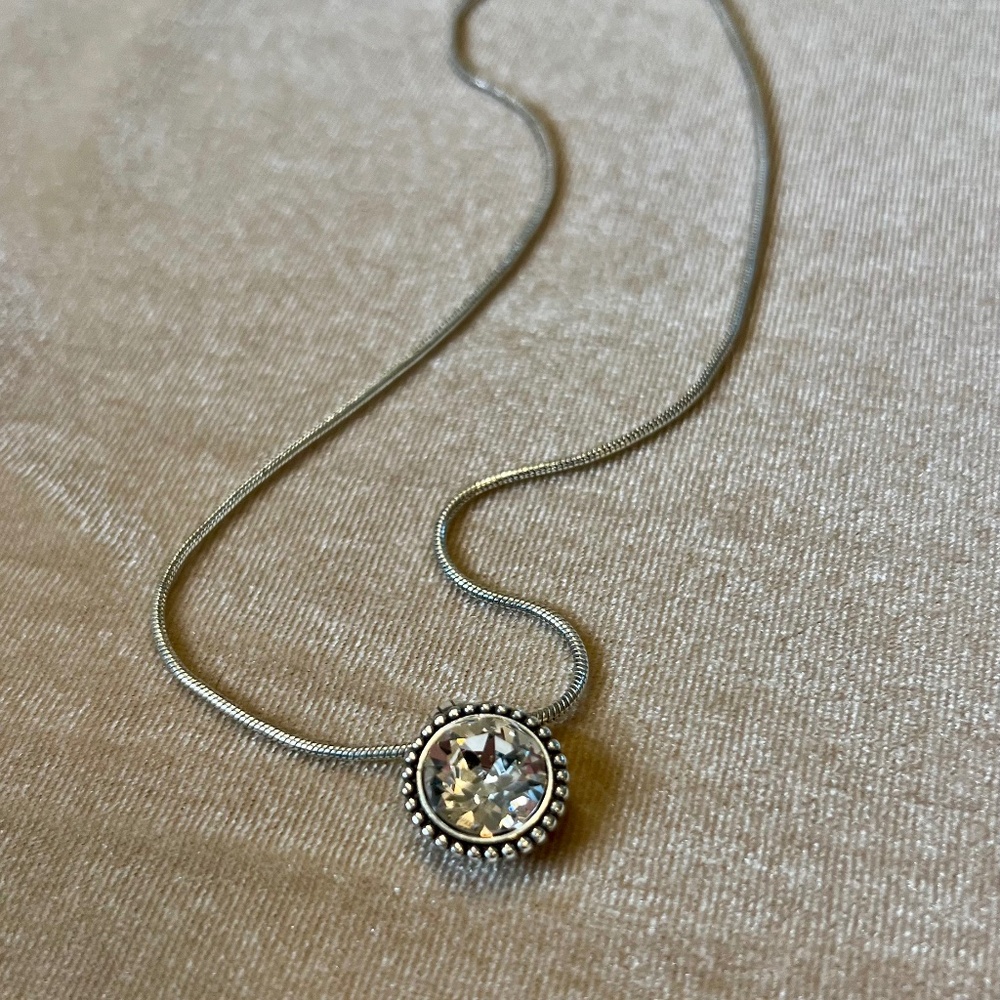 Silver tone large CZ necklace